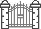 picto en gris et noir d'un portail en acier et de colonne en pierre