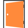 picto gris et orange d'une porte d'entrée entrouverte